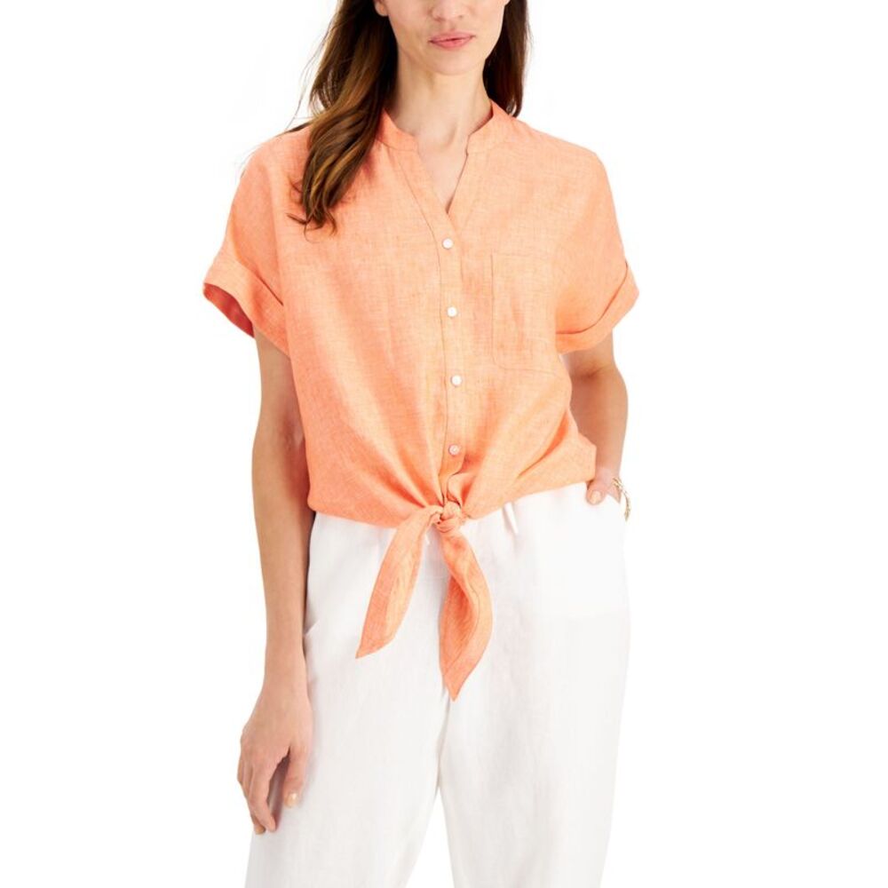 Charter Club Linen Tie-Front Shirt